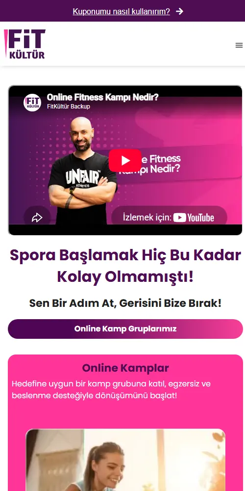 Fitkültür ürününün ana sayfası, mobil görünüm