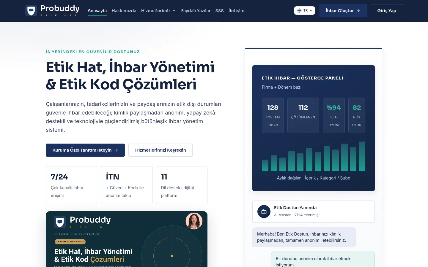Probuddy ürününün ana sayfası, masaüstü görünüm