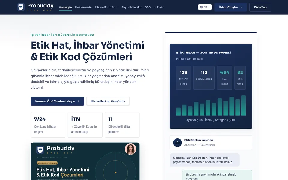 Probuddy ana sayfası, masaüstü görünüm