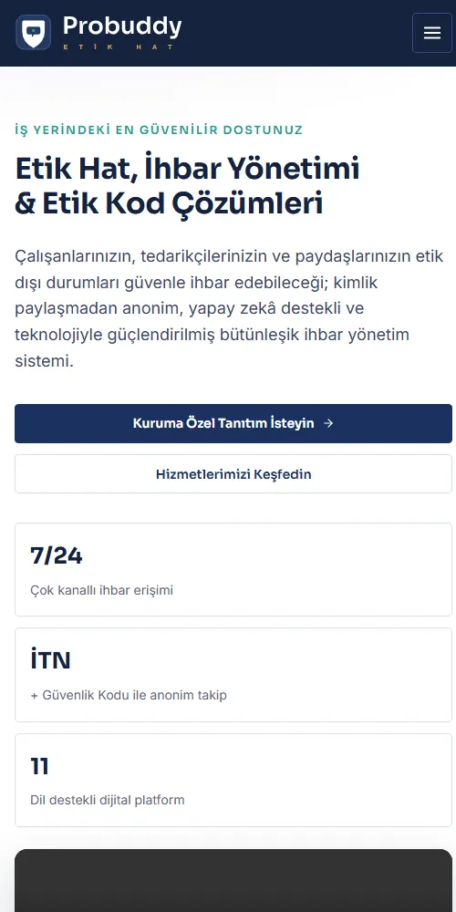 Probuddy ürününün ana sayfası, mobil görünüm