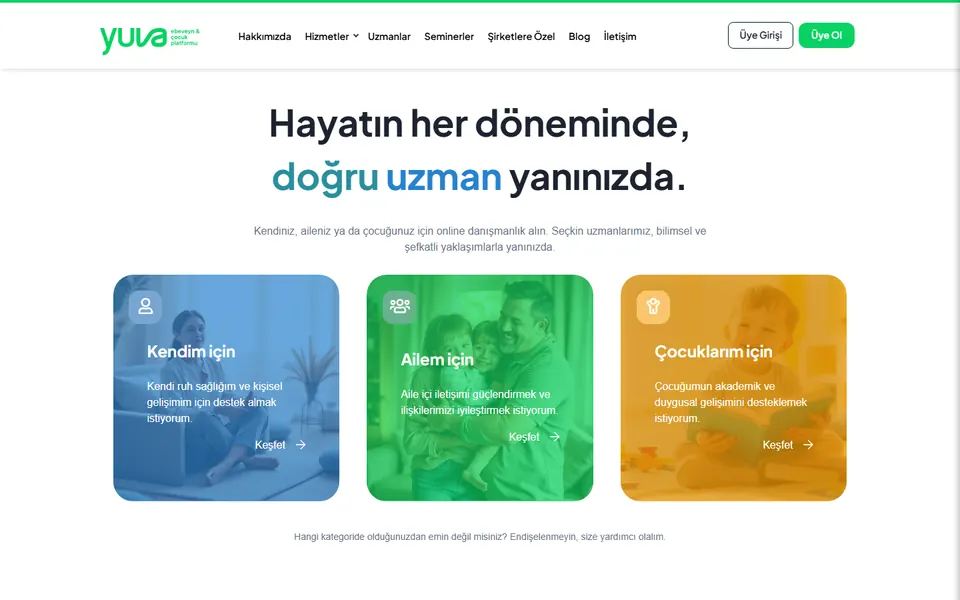 Yuvadan ana sayfası, masaüstü görünüm