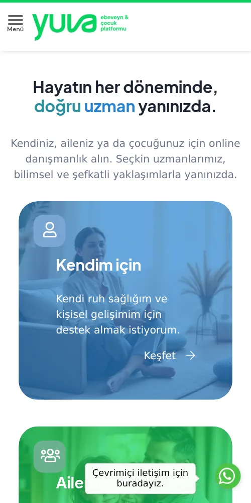 Yuvadan ürününün ana sayfası, mobil görünüm